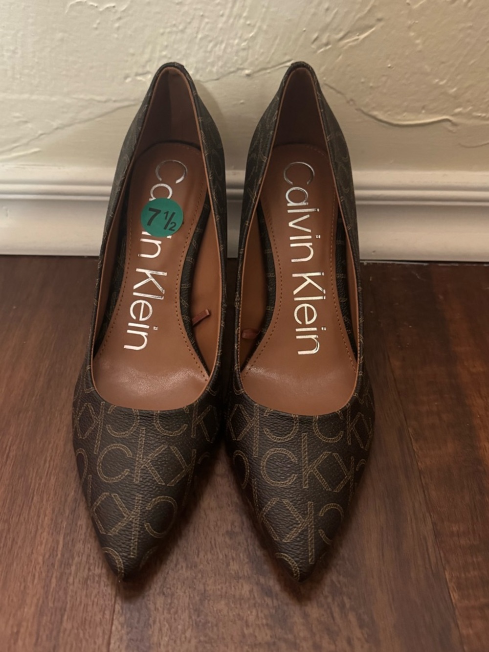 Calvin Klein Brown Logo Pointed Toe Pumps